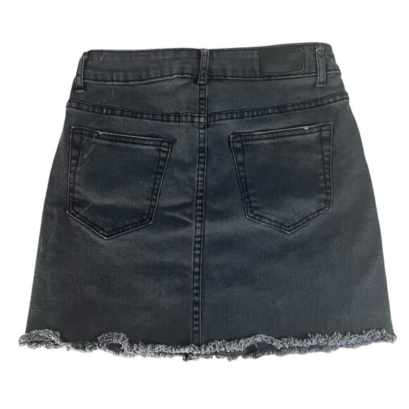 Women’s Black Denim Mini Skirt Star Stud Embellished Raw Frayed Hem Size S - Picture 4 of 10